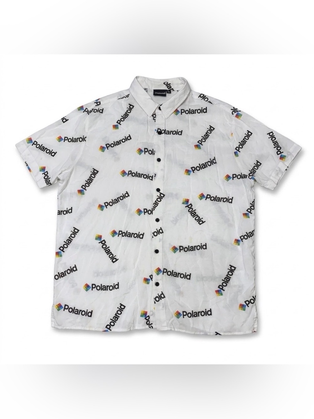 Polaroid Logo All Over Print Button Up Shirt MENS SIZE Large